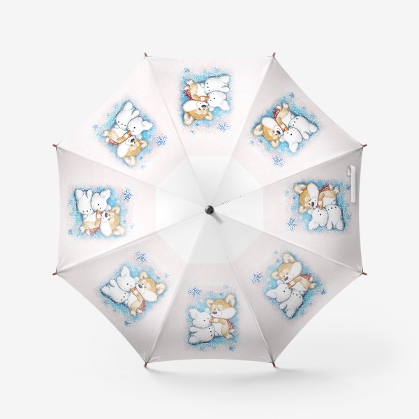 Зонт «Корги и снеговик»