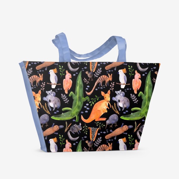 Пляжная сумка «Крокодил, кенгуру и компания (ночь)»