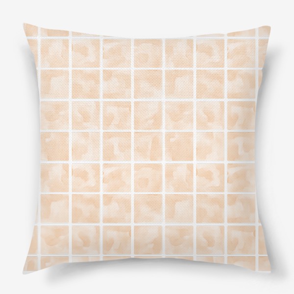 Подушка «Акварельный узор с квадратиками персикового цвета»