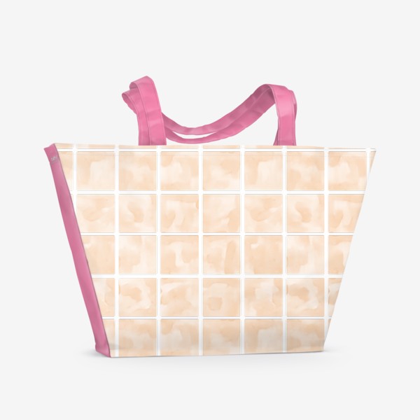 Пляжная сумка &laquo;Акварельный узор с квадратиками персикового цвета&raquo;