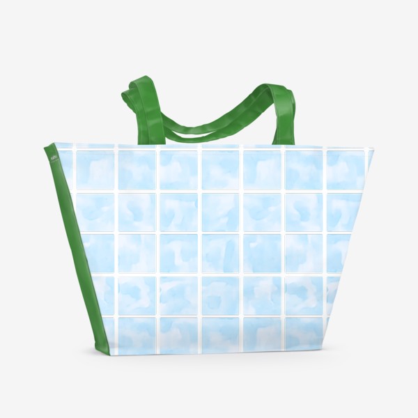 Пляжная сумка &laquo;Акварельный узор с квадратиками голубого цвета &raquo;