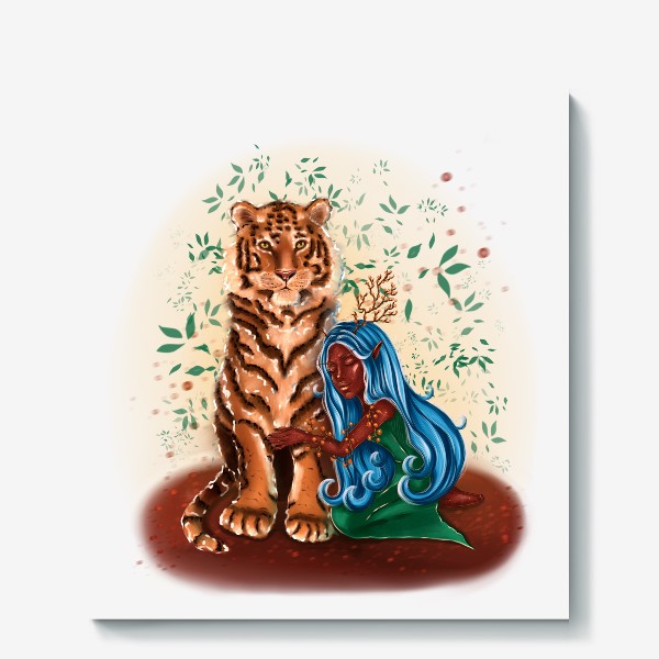 Холст «Амурский тигр и девочка-природа »
