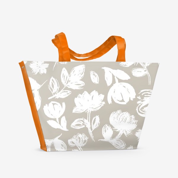 Пляжная сумка «Цветочный бело-бежевый узор»
