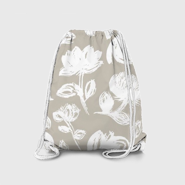 Рюкзак «Цветочный бело-бежевый узор»