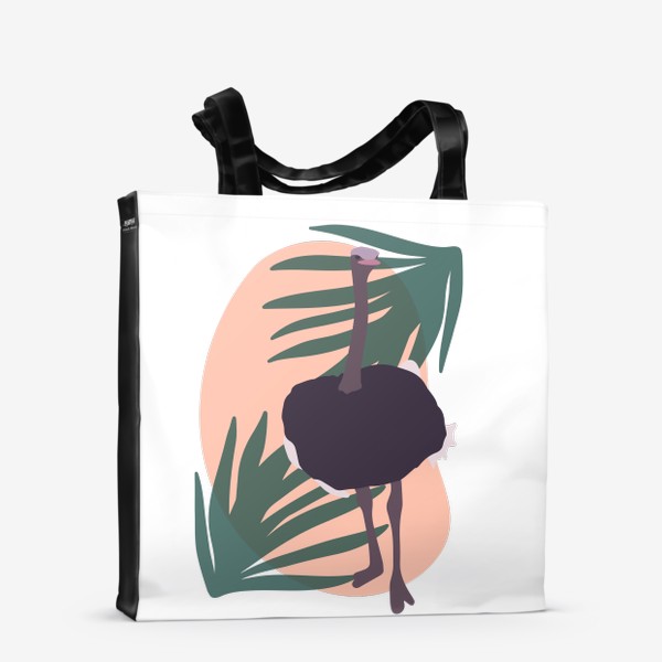 Сумка-шоппер «Страус с абстрактными пятнами и листьями»