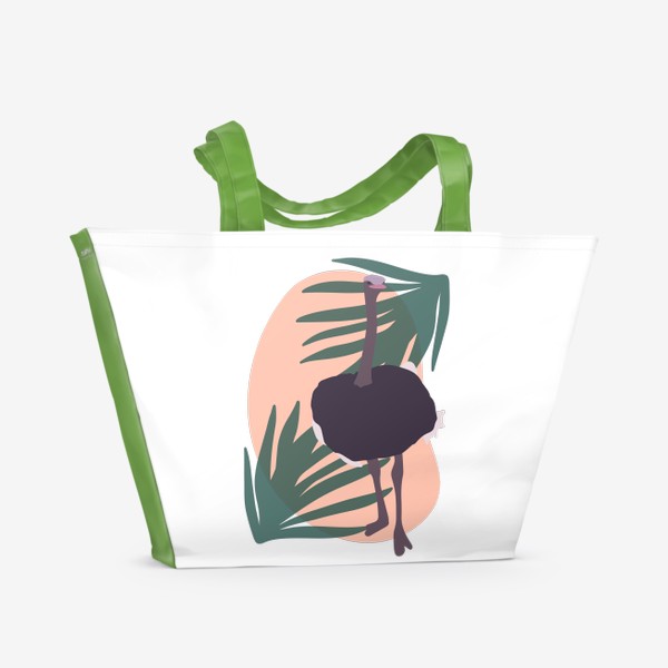 Пляжная сумка &laquo;Страус с абстрактными пятнами и листьями&raquo;