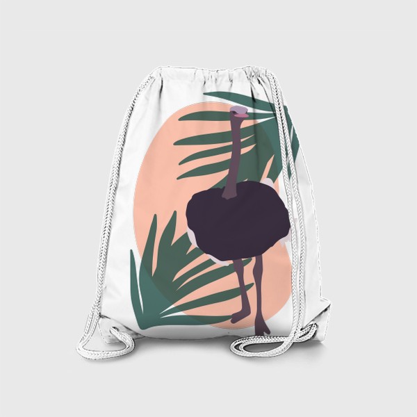 Рюкзак «Страус с абстрактными пятнами и листьями»