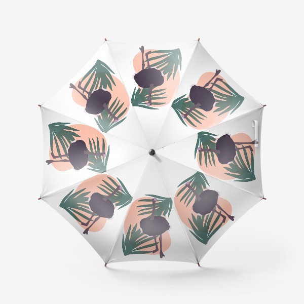 Зонт «Страус с абстрактными пятнами и листьями»