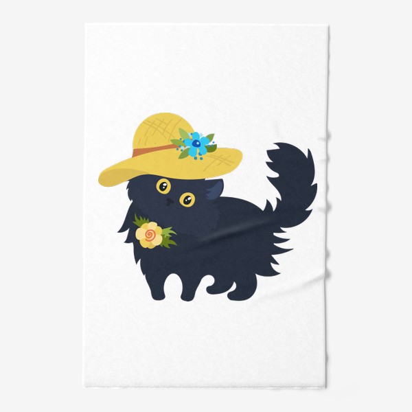 Полотенце «Черный кот в соломенной шляпке»