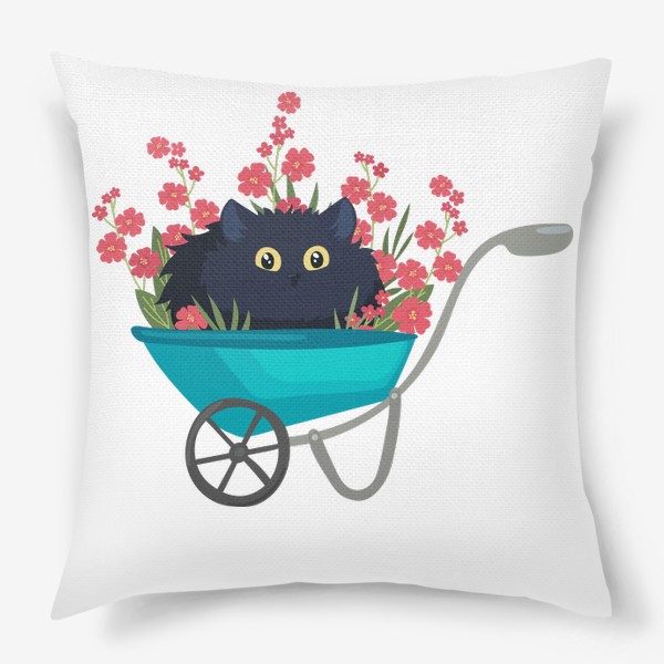 Подушка «Черный кот в садовой тачке»