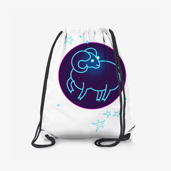 Рюкзак «Знак Зодиака Овен. Светящийся голубой контур барашка в круге со звездами.»