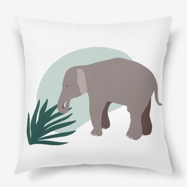 Подушка «Слон с абстрактными пятнами и растениями»