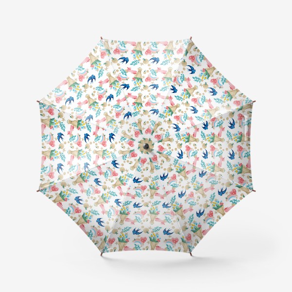 Зонт «Весенний паттерн с цветами и птицами»