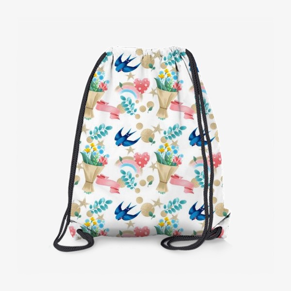 Рюкзак «Весенний паттерн с цветами и птицами»