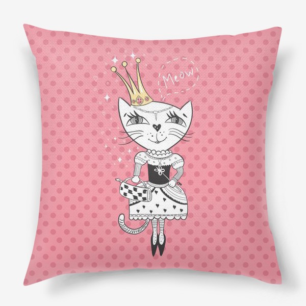 Подушка «Кошка-принцесса на розовом»