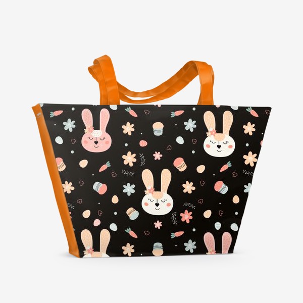 Пляжная сумка «Кролики и  зайчики. Милый пасхальный узор »