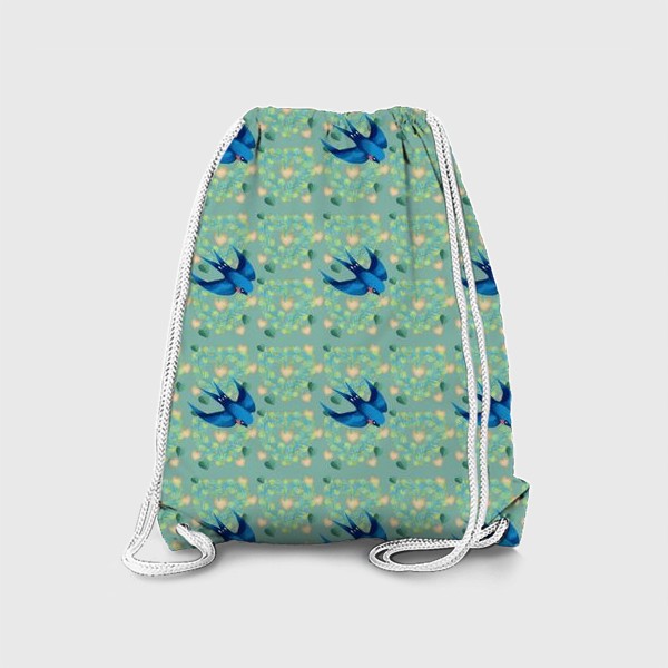 Рюкзак «ласточка на зеленом цветочном фоне»