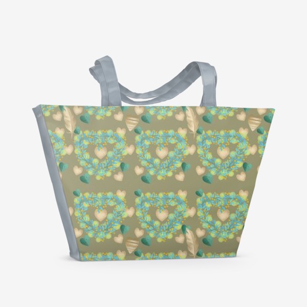Пляжная сумка «зеленый паттерн сзолотым пером»