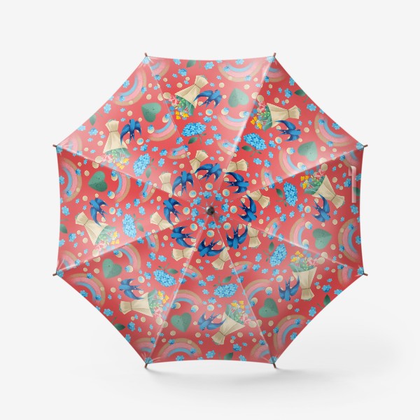Зонт «красный паттерн с ласточкой»