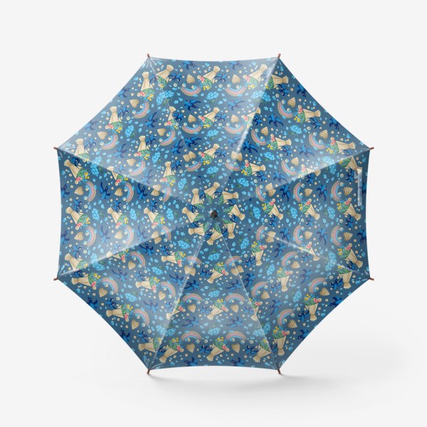 Зонт «синий паттерн с ласточками»