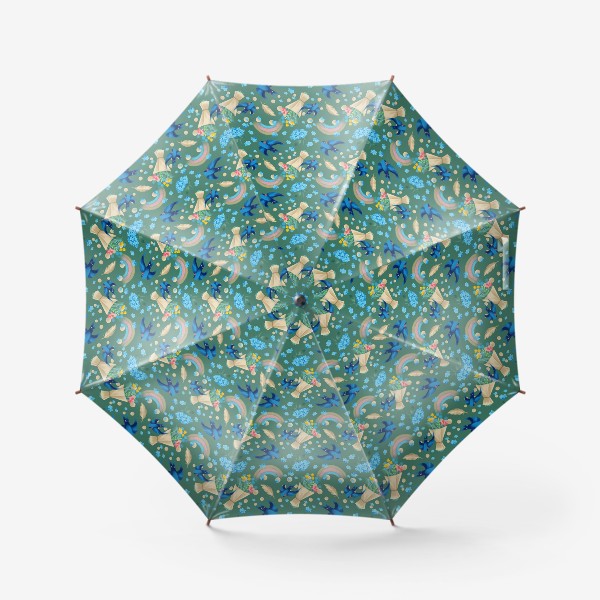 Зонт «зеленый паттерн с ласточкой»