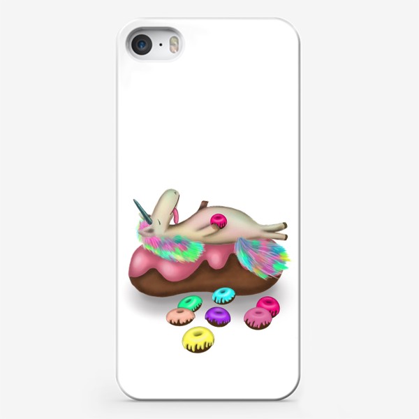 Чехол iPhone «Единорог сластена, объелся пончиками и спит»