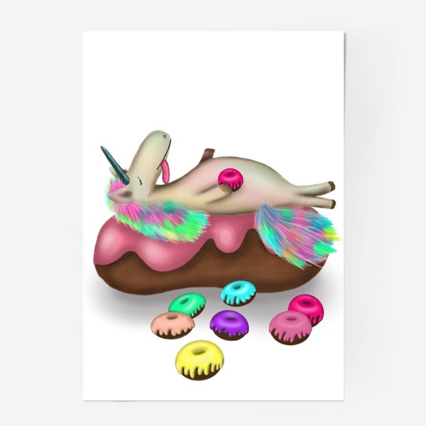 Постер «Единорог сластена, объелся пончиками и спит»