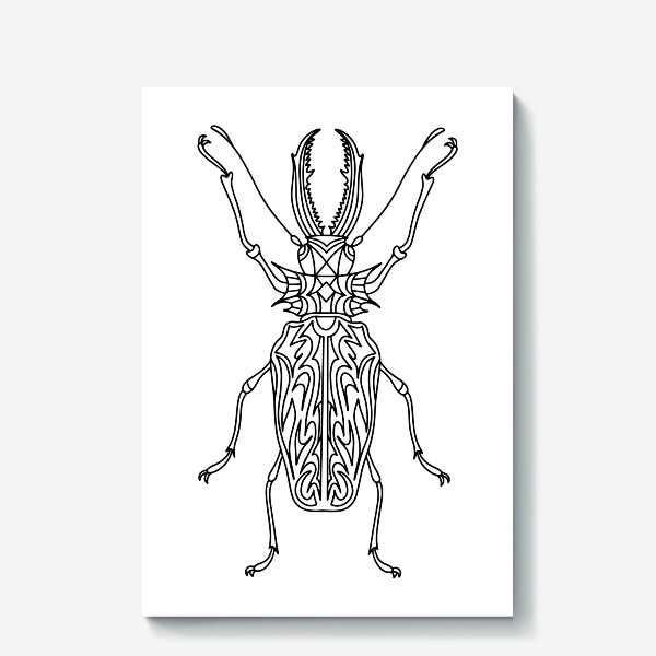 Холст &laquo;Бразильский жук. Тропическое Насекомое. Мандала-раскраска. Линейный стиль&raquo;