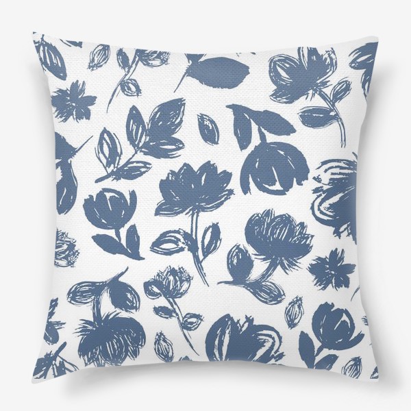 Подушка «Синие цветы на белом фоне»