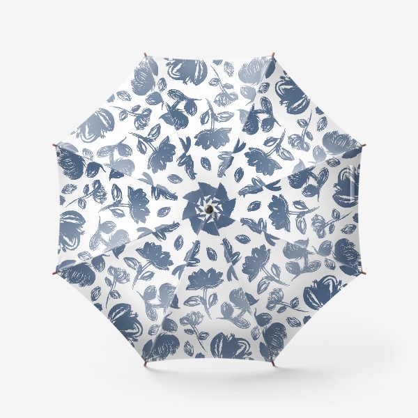 Зонт «Синие цветы на белом фоне»