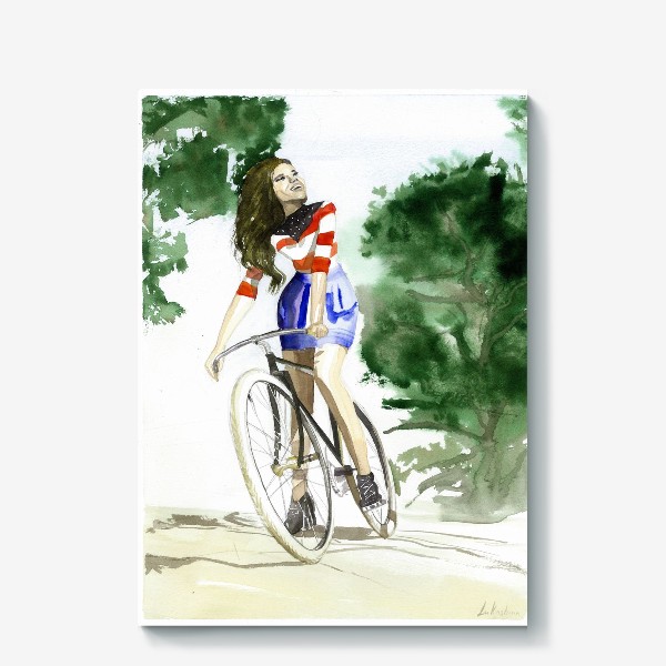 Холст «Велосипед и девушка»
