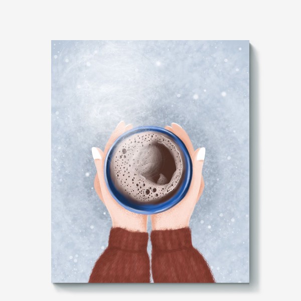 Холст &laquo;Чашка кофе в руках. Теплый свитер. Уютный принт.&raquo;