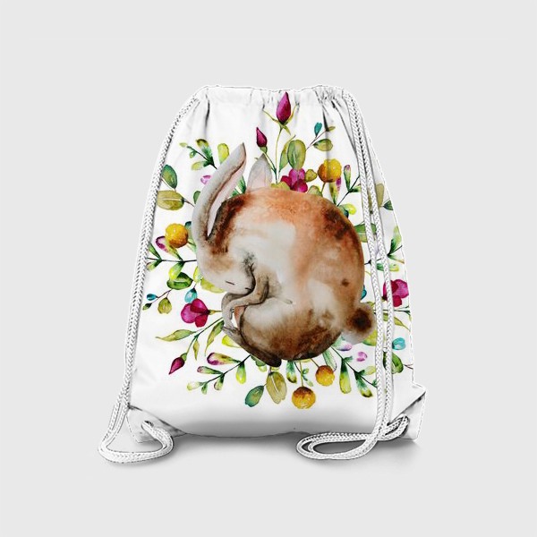 Рюкзак «Спящий кролик. Заяц в цветах. Акварель»
