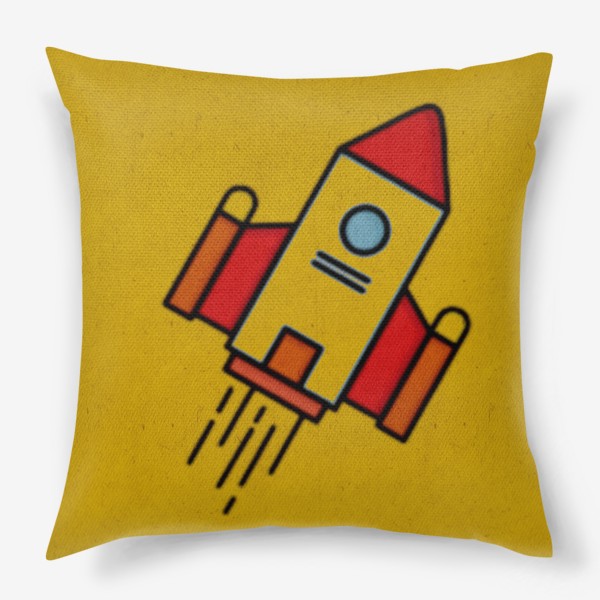 Подушка « Полет шаттла. Желтый. Гагарин. День космонавтики. Космос. Небо.»