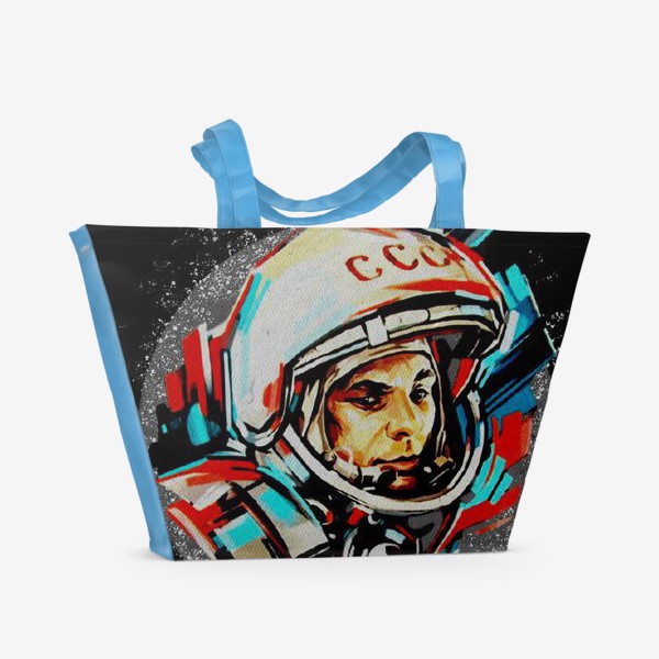 Пляжная сумка «Гагарин. Black. День космонавтики. Космос. Небо. Полет.»