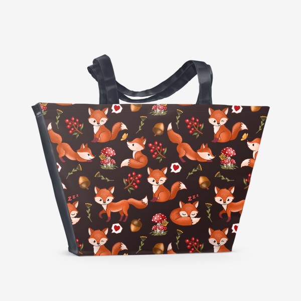 Пляжная сумка «Радостная лисичка (лес, мухоморы, ягоды) 2»
