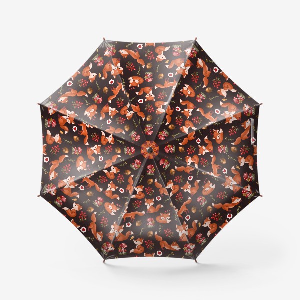 Зонт «Радостная лисичка (лес, мухоморы, ягоды) 2»