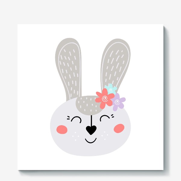 Холст «Милый зайчик. Кролик с цветочками»