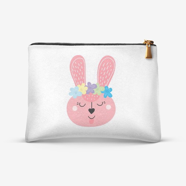 Косметичка «Симпатичный пасхальный кролик. Розовый зайчик с венков из цветов»