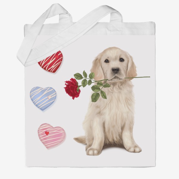 Сумка хб «Golden Retriever with Rose and Love»