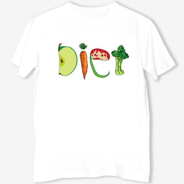 Футболка «надпись : "Диета" на английском языке из овощей и фруктов»