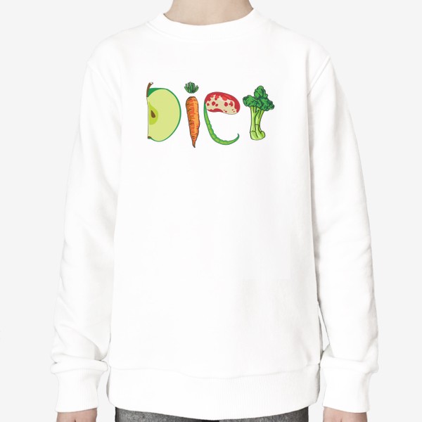 Свитшот «надпись : "Диета" на английском языке из овощей и фруктов»