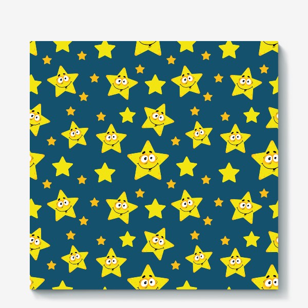 Холст «Небесный звездопад! Паттерн со звездами на синем фоне.. »