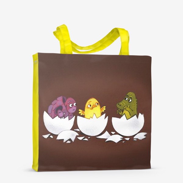 Сумка-шоппер «Трое из яйца: черепашка, цыплёнок и крокодил»