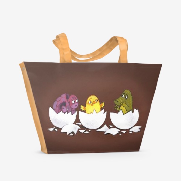 Пляжная сумка &laquo;Трое из яйца: черепашка, цыплёнок и крокодил&raquo;