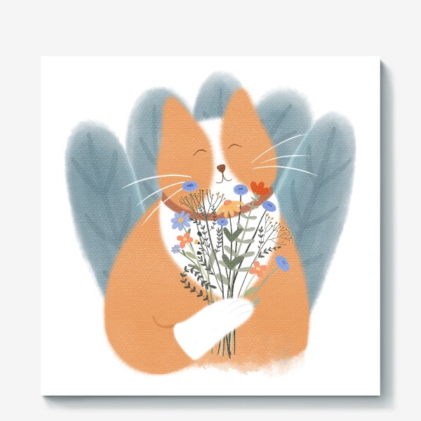 Холст «Котик с цветами»