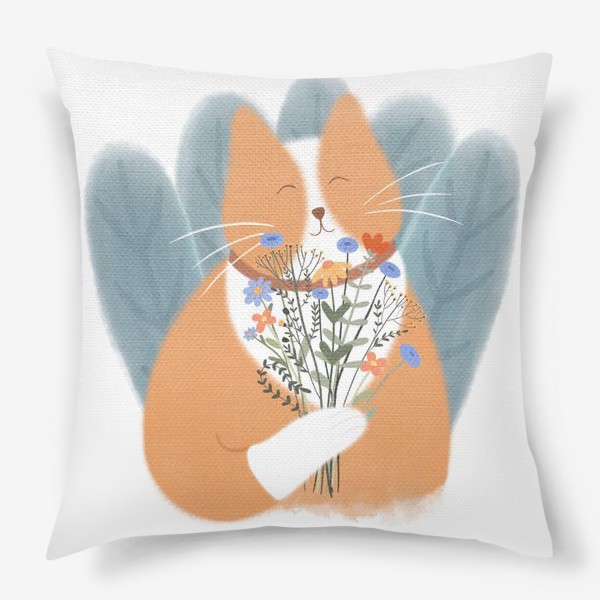 Подушка «Котик с цветами»
