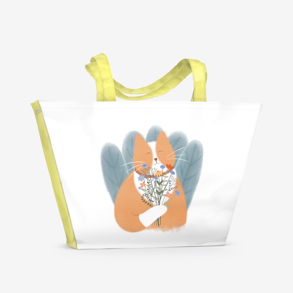 Пляжная сумка «Котик с цветами»