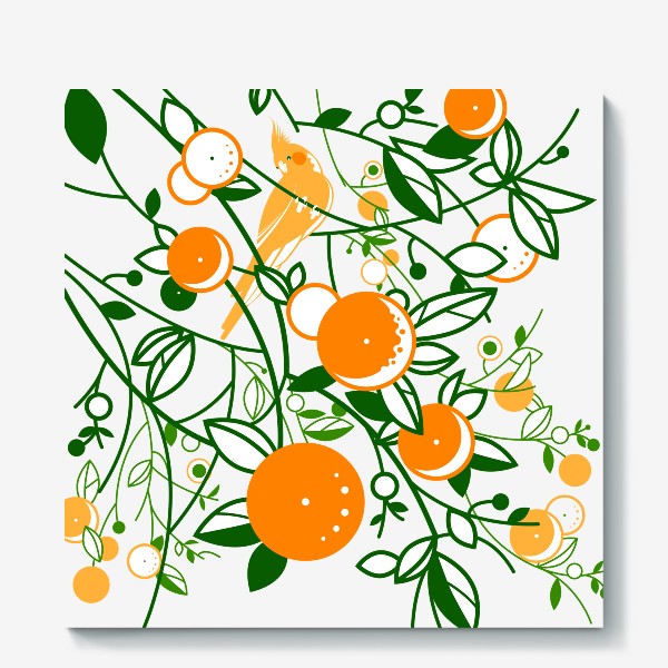 Холст «паттерн с апельсинами и попугаем»