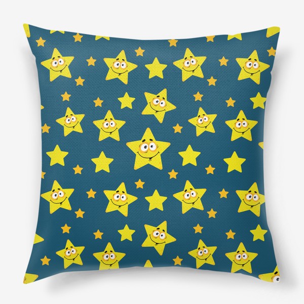 Подушка «Небесный звездопад! Паттерн со звездами на синем фоне.. »